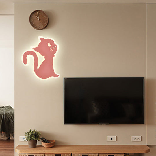Sleek Metal Kitten Wall Light - Vibrant Macaron Colors For Bedroom Or Kindergarten