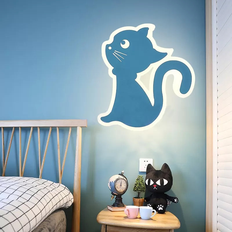 Sleek Metal Kitten Wall Light - Vibrant Macaron Colors For Bedroom Or Kindergarten Blue / Right