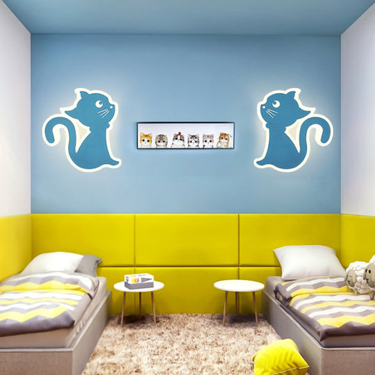 Sleek Metal Kitten Wall Light - Vibrant Macaron Colors For Bedroom Or Kindergarten Blue / Double