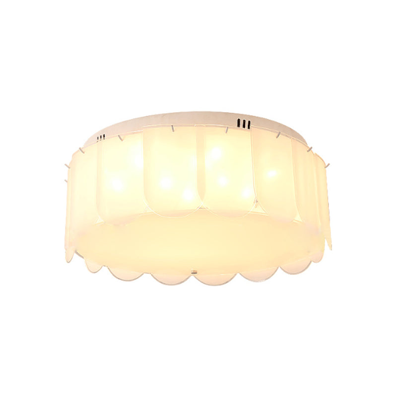Modern Multi-Light Flush Mount: White Glass Drum Lighting Fixture 18/19.5 Wide