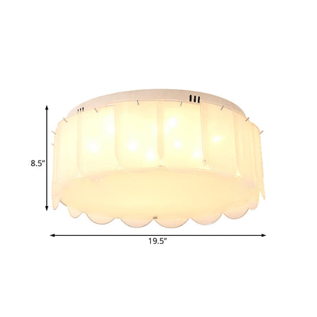 Modern Multi-Light Flush Mount: White Glass Drum Lighting Fixture 18/19.5 Wide