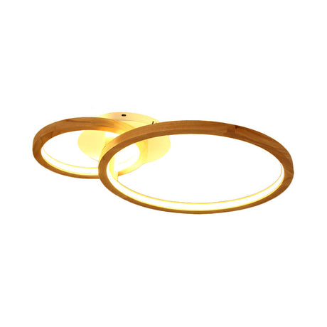 Modern 2 - Tier Led Semi Flush Ceiling Light For Bedroom In Warm Brown Wood 21.5’/28’ Wide