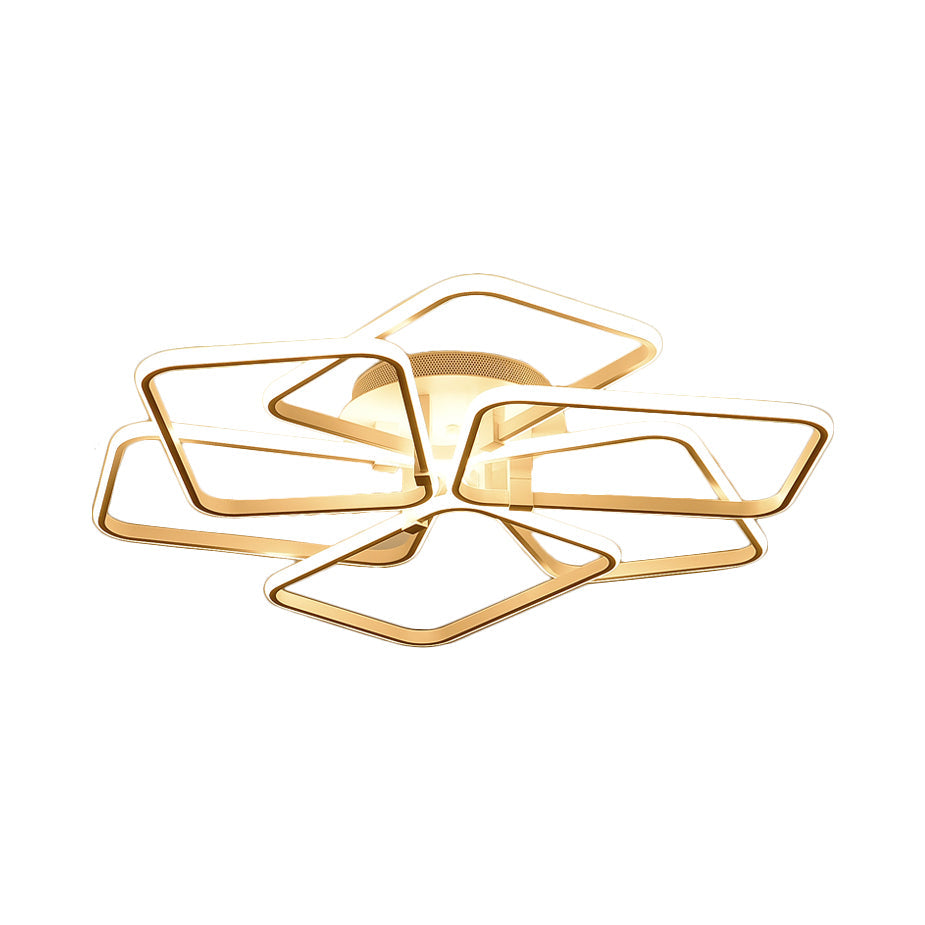 Modernist White Led Acrylic Semi Flush Lighting: 6 Rectangular Rings 31.5’/39’ Wide