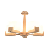 Modern Wood Radial Semi Flush Ceiling Lamp With White Glass Shade - 3/5/8 Lights Beige Fixture