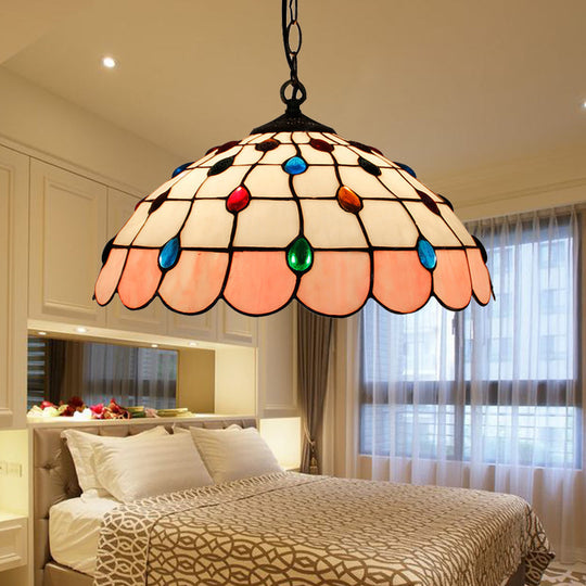 Hand Rolled Art Glass Ceiling Light - Tiffany Pink/Light Blue/Green Pendant For Bedroom Pink