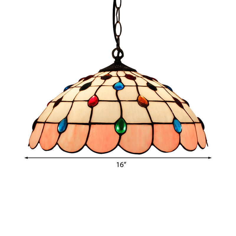 Hand Rolled Art Glass Ceiling Light - Tiffany Pink/Light Blue/Green Pendant For Bedroom