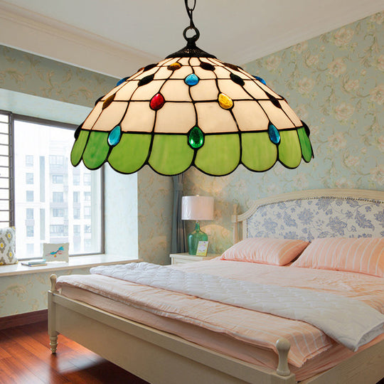 Tiffany Hand Rolled Art Glass Ceiling Light - Single Dome Pendant For Bedroom In Pink/Light