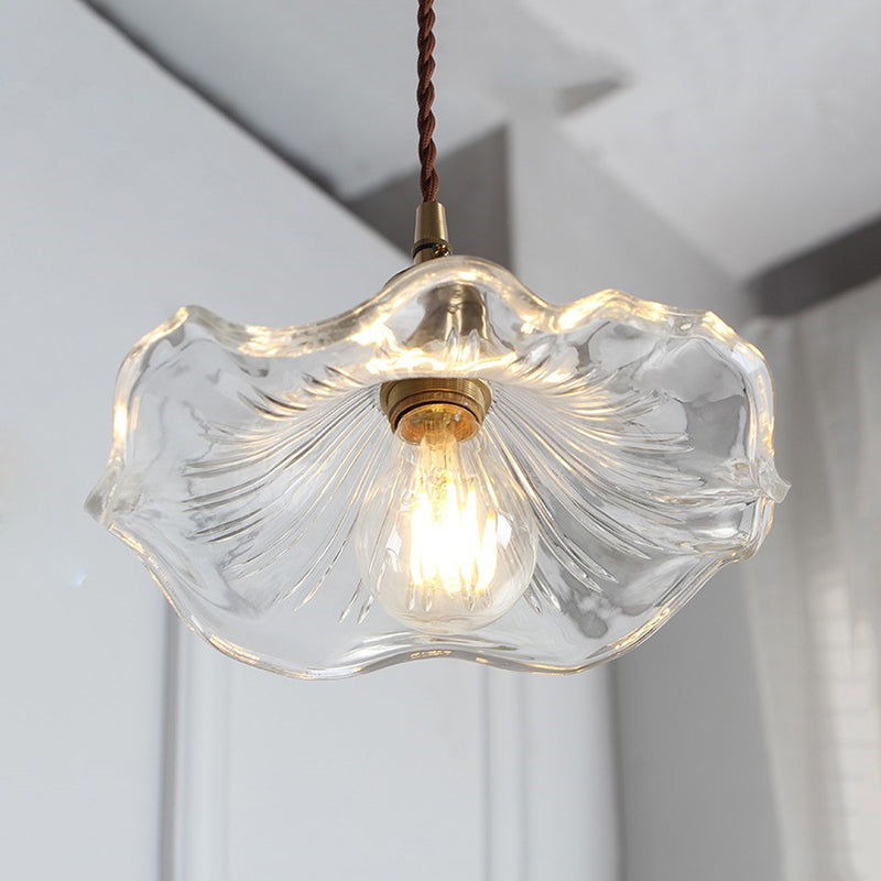 Contemporary Lotus Leaf Pendant Lamp - Clear Glass One Light Hanging Fixture For Hallway Foyer