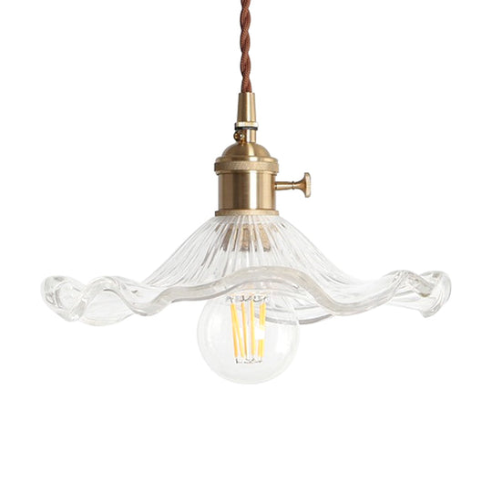 Contemporary Lotus Leaf Pendant Lamp - Clear Glass One Light Hanging Fixture For Hallway Foyer