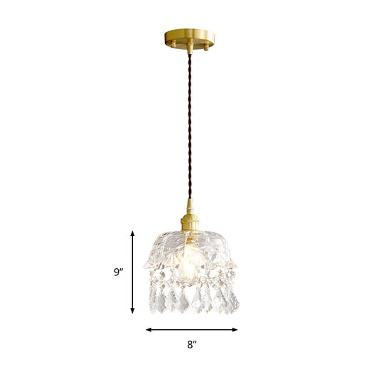 Modern Crystal Pendant Light With Stylish Domed Shade - Clear Glass Hanging Lamp For Restaurants