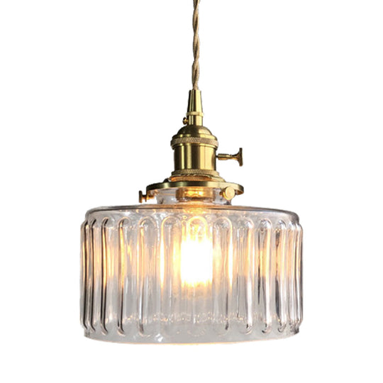 Modern Drum Pendant Light With Fluted Glass - Stylish Hanging Lamp For Gallery