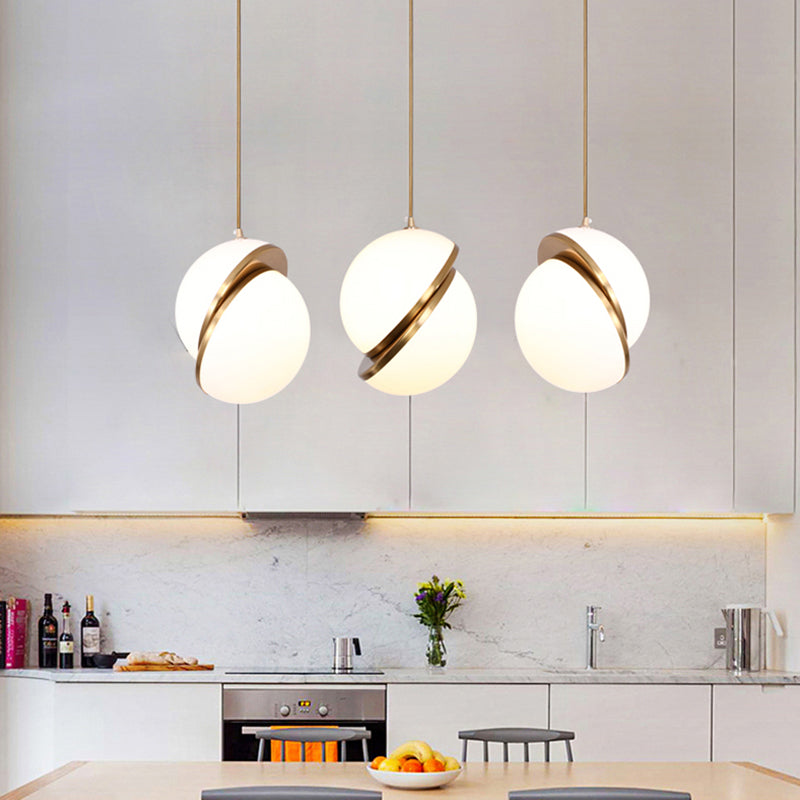 Frosted Glass Pendant Lamp In White – Contemporary 2-Hemisphere Design Ideal For Restaurants