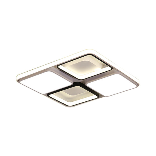 Modern Led Flush Mount Lamp: Black And White Square/Rectangle 19.5/45 Wide Acrylic Light Fixture In