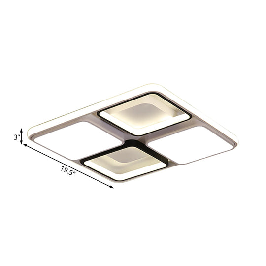 Modern Led Flush Mount Lamp: Black And White Square/Rectangle 19.5’/45’ Wide Acrylic Light