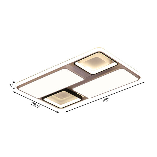 Modern Led Flush Mount Lamp: Black And White Square/Rectangle 19.5’/45’ Wide Acrylic Light