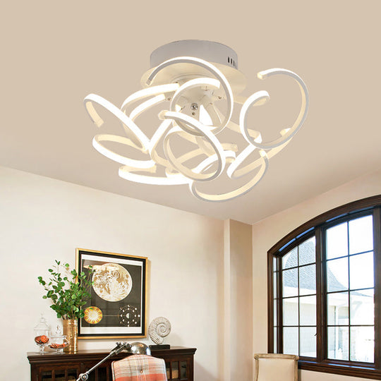 Contemporary Swirl Wave Semi - Flush Led Ceiling Light With 9/12 Lights In White Or Warm 9 /