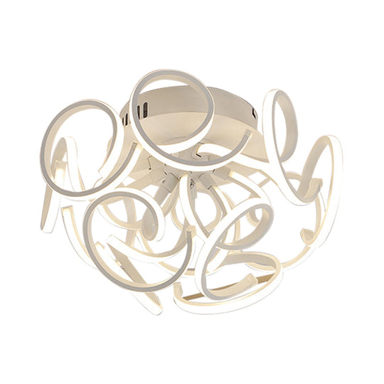 Contemporary Swirl Wave Semi - Flush Led Ceiling Light With 9/12 Lights In White Or Warm