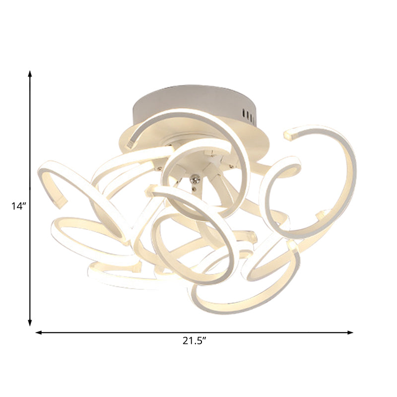 Contemporary Swirl Wave Semi - Flush Led Ceiling Light With 9/12 Lights In White Or Warm