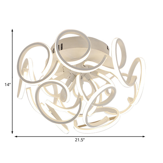 Contemporary Swirl Wave Semi - Flush Led Ceiling Light With 9/12 Lights In White Or Warm