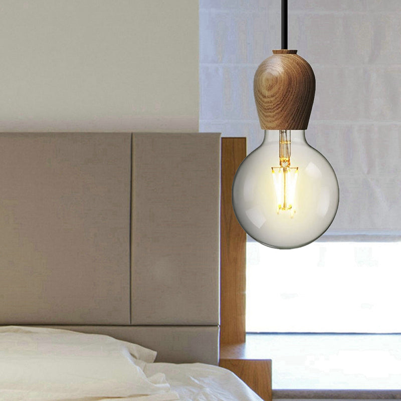 Minimalist Wooden Socket Pendant Lamp With 1 Light In Beige - Ideal For Kitchen Or Bedroom