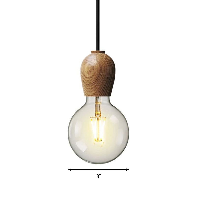 Minimalist Wooden Socket Pendant Lamp With 1 Light In Beige - Ideal For Kitchen Or Bedroom