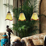 Tapered Cluster Pendant Light - 3 Bulbs Tiffany-Style Beige Stained Glass Suspension Fixture
