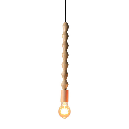 Japanese Style Bare Bulb Hanging Lamp - Wooden Deco Single Light Pendant In Beige Ideal For Kitchen