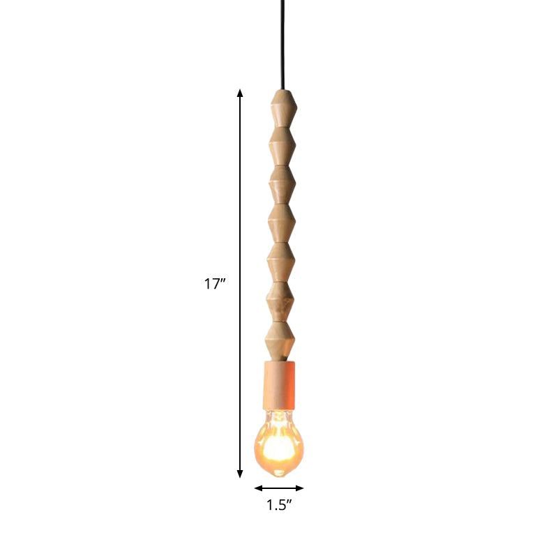 Japanese Style Bare Bulb Hanging Lamp - Wooden Deco Single Light Pendant In Beige Ideal For Kitchen