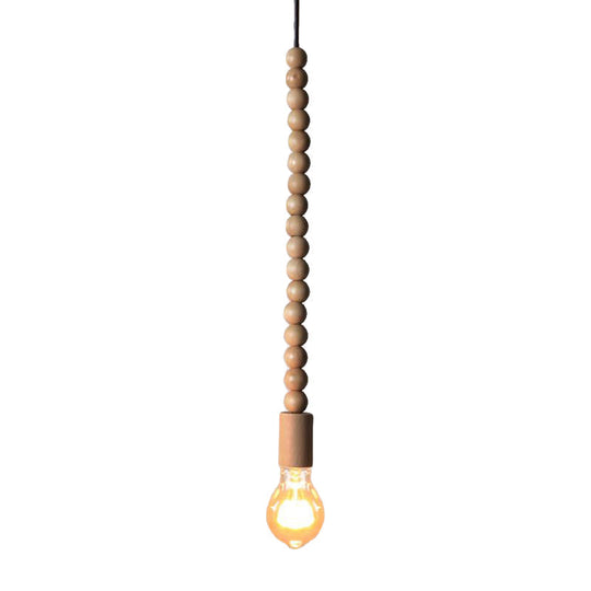 Japanese Style Bare Bulb Hanging Lamp - Wooden Deco Single Light Pendant In Beige Ideal For Kitchen