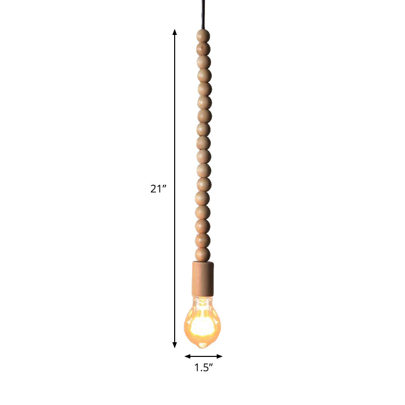 Japanese Style Bare Bulb Hanging Lamp - Wooden Deco Single Light Pendant In Beige Ideal For Kitchen