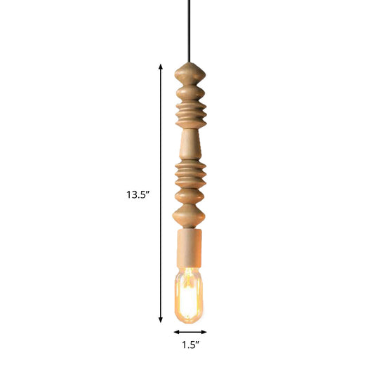 Japanese Style Bare Bulb Hanging Lamp - Wooden Deco Single Light Pendant In Beige Ideal For Kitchen