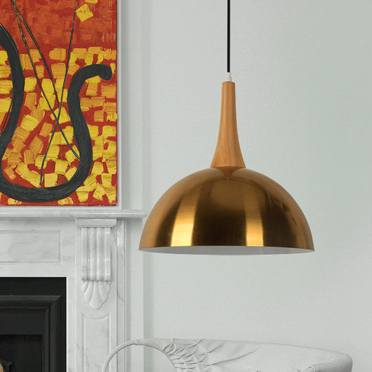 Elegant Gold Metal Hanging Lamp For Cafe Dining Table - One-Head Bowl Pendant Lighting / 10