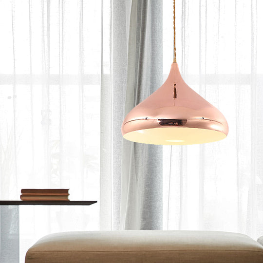 Rose Gold Contemporary Onion Shaped Bedroom Pendant Lamp With Metal Finish