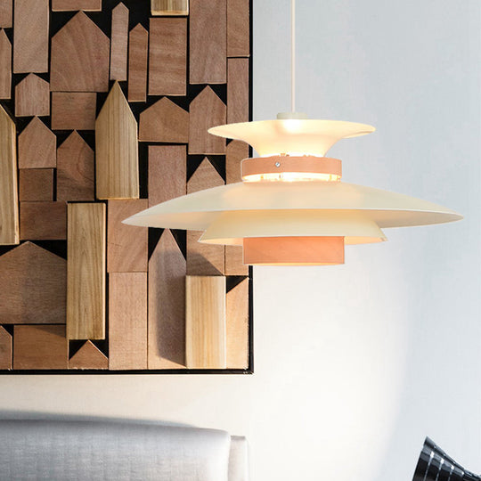 Bookstore Ufo Pendant Light: Creative Metal Hanging Light With Adjustable Cord Wood