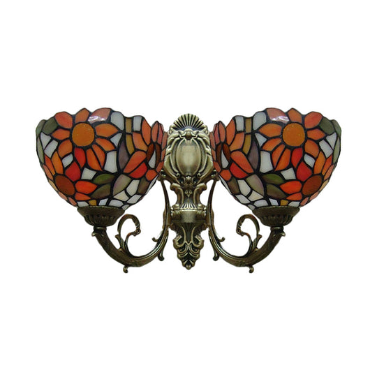 Sunflower Lodge Wall Sconce With Orange/Yellow Glass Shade - 2 Lights Lighting