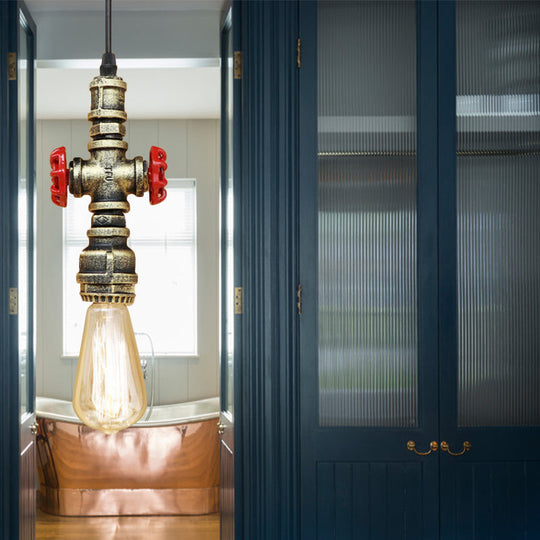 Vintage 1-Head Metal Pendant Light With Exposed Bulb - Antique Black/Silver Finish For Restaurant