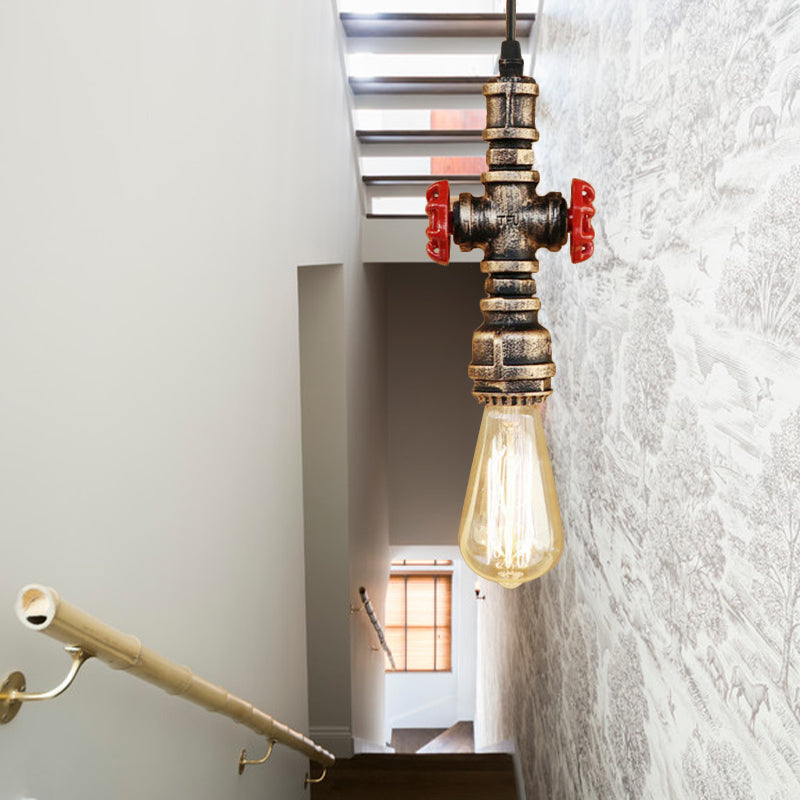 Vintage 1-Head Metal Pendant Light With Exposed Bulb - Antique Black/Silver Finish For Restaurant