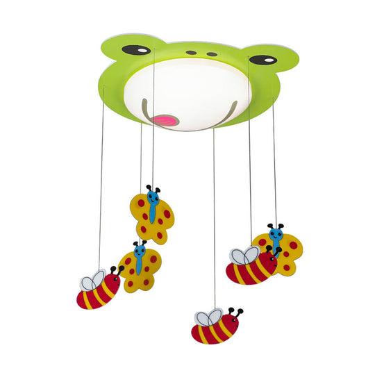Green Acrylic Fog Flush Mount Light - Butterfly & Bee Cartoon Ceiling Lamp For Baby Bedroom