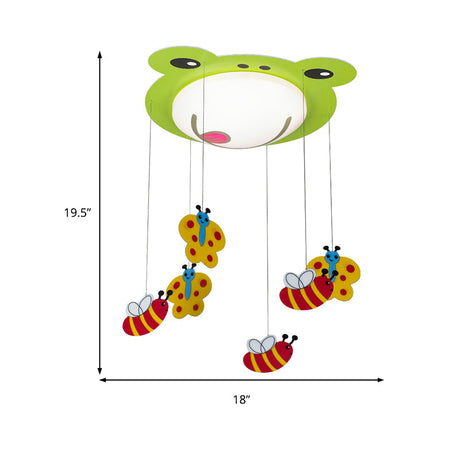 Green Acrylic Fog Flush Mount Light - Butterfly & Bee Cartoon Ceiling Lamp For Baby Bedroom