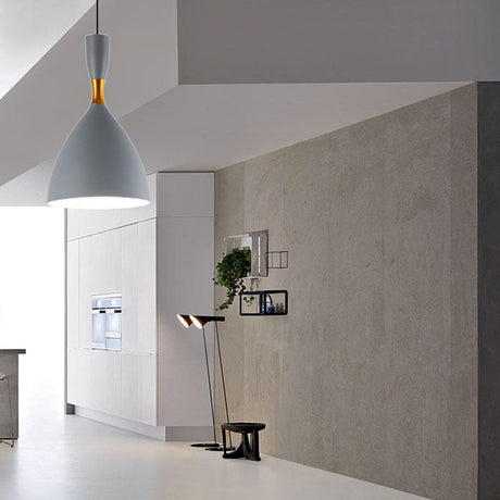 Contemporary 6.5/10 Inch Aluminum Funnel-Shaped Suspension Light For Study Room Or Cafe - Wide
