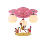 3-Light Pink Carousel Flush Mount: Lovely Metal Ceiling Lamp For Child Bedroom
