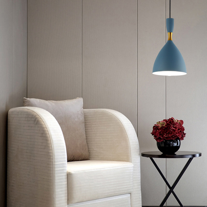 Macaron Loft One-Head Suspended Light For Restaurant Cloth Shop With Funnel Pendant In Aluminum Blue