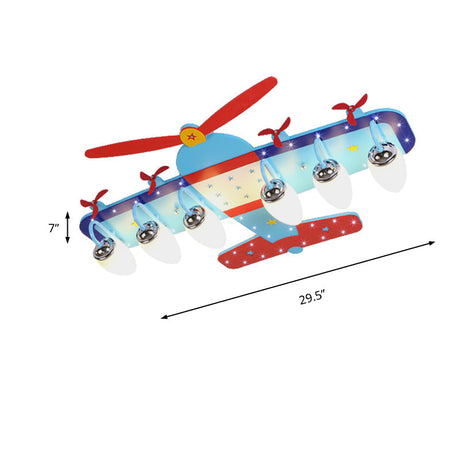 Blue Cartoon Plane Ceiling Light With Wood Propeller - Perfect For Baby Bedrooms!
