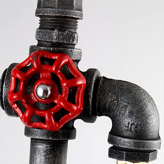 Black Iron Hanging Lamp With Wire Guard Gauge And Valve - Industrial Style