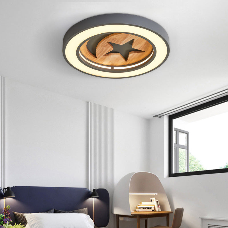 Kids Acrylic Modern Led Ceiling Lamp Slim Circle Design With Star Pattern Ideal For Bedroom Grey