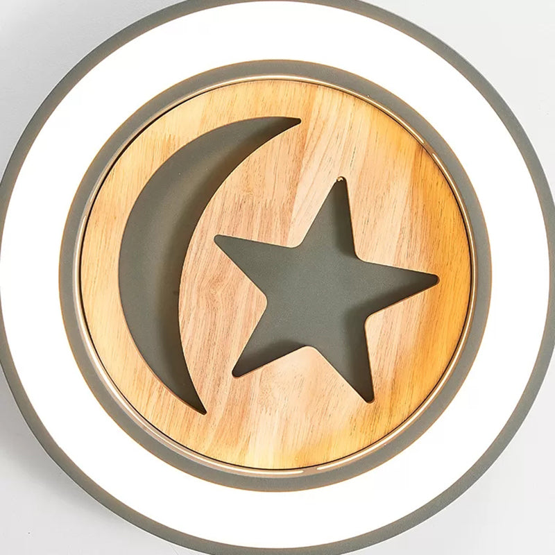 Kids Acrylic Modern Led Ceiling Lamp Slim Circle Design With Star Pattern Ideal For Bedroom