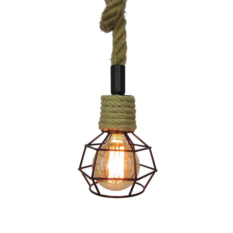 Vintage Metal Black Pendant Light With Global Cage Shade For Decorative Ceiling Lighting - Single