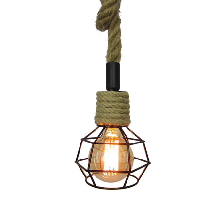 Vintage Global Cage Pendant Light In Metallic Black With Rope Cord - 1 Head Ceiling Fixture