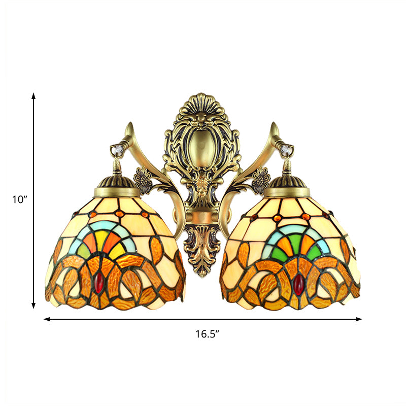 Wall Mounted Baroque Mermaid Stained Glass Sconce Light Set - Antique Bronze