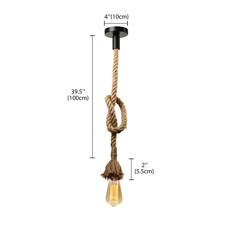 Minimalist Exposed Hanging Lamp: Adjustable Ceiling Light Fixture With Natural Rope Beige Shade